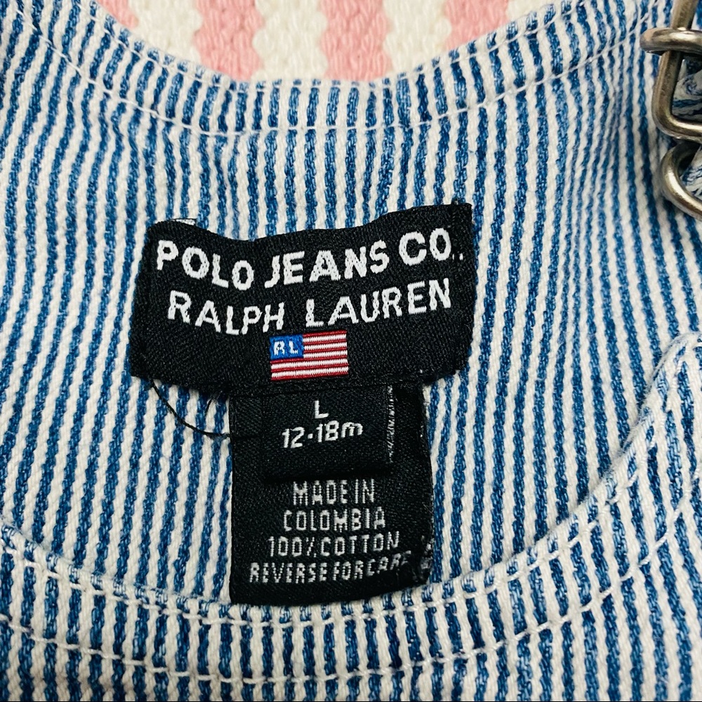 Ralph Lauren Polo Blue Pin Stripe Flag Overalls Infant Child Size 12 18 Months - Picture 4 of 8